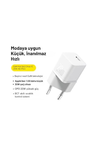 Baseus Gan5 Ultra Hızlı 20w Type C Şarj Başlığı, Ultra Küçük, Akım Ve Isı Korumalı, Yanma Önleyici Adaptör
