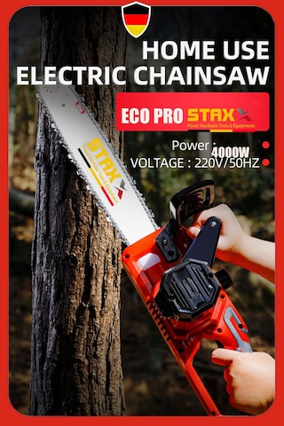 Staxx Ecor400 4000W Elektrikli Testere Hızar Ağaç Odun Kesme Motoru + Ev Tipi 40cm 16IN Palalı Set