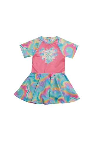 Uv Korumalı Kısa Kollu Şortlu Elbise Mayo Kız Çocuk Yüzücü Mayo 5228 Pembe Pembe01 Pembe