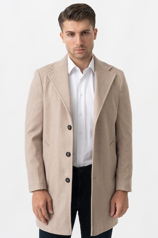 White Stone Ancona 4025-2 Düz Ceket Yaka Slim Fit Pamuklu Kaban K.Bej-K.Bej