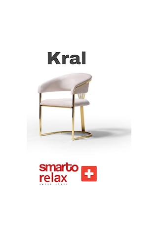 Smarto Relax Kral 2'li Yemek Masası Sandalye Seti - Metal Ayaklı, Beyaz Kumaş Beyaz & Altin Rengi