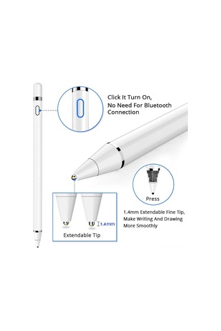 Neevoyu Yp0001 Beyaz Metal Uçlu Aktif Kapasitif Kalem - İpad, İos Uyumlu, Android Ve Telefonlar İçin Ev Kullanıma Uygun, Kullanıması Kolay, Dayanıklı