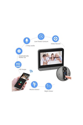 Akıllı Kapı Dürbünü Kamerası 4.3 Inç Ekranlı Gece Görüşlü Pir Sensörlü Tuya Smart Wifi 3 Mp İç Mekan