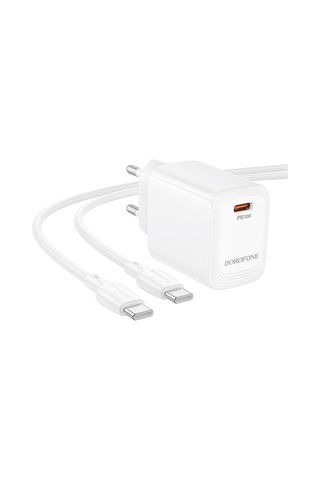 Borofone Bn28 Fuente Tek Portlu Pd30w Şarj Cihazı 1m Tip-c'den Tip-c Kabloya, Fiş Tipi: Ab Fiş Beyaz Beyaz