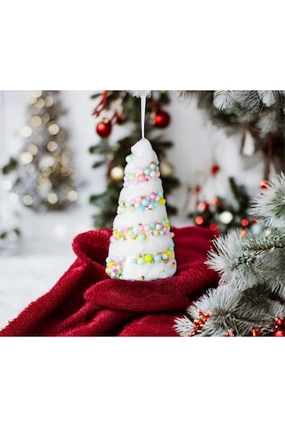 Yılbaşı Süsü Boncuklu Candy Karlı Konik 16 Cm