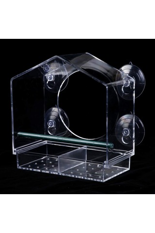 Vkemall Kuş Yemleme Aleti - Plastik Akrilik Konut Şekli, 21.5x20.5x10cm, Toksiksiz, Dayanıklı, Kolay Kurulum, Yeniden Kullanılabilir