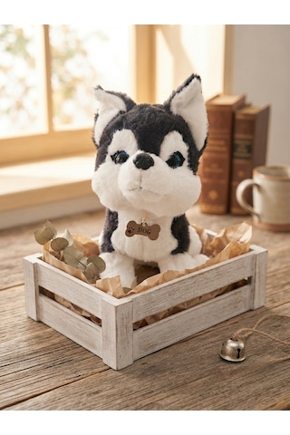 Peluş Kurt Köpeği-35 Cm Gri-beyaz