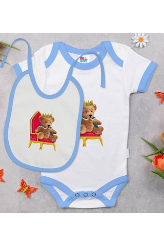 Bk Kids Kral Tasarımlı Mavi Bebek Body Zıbın Ve Mama Önlüğü Hediy Çok Renkli