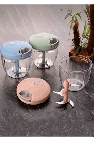 5 Bıçaklı Büyük Boy İpli El Rondosu Pratik Doğrayıcı 1000ml Kahve