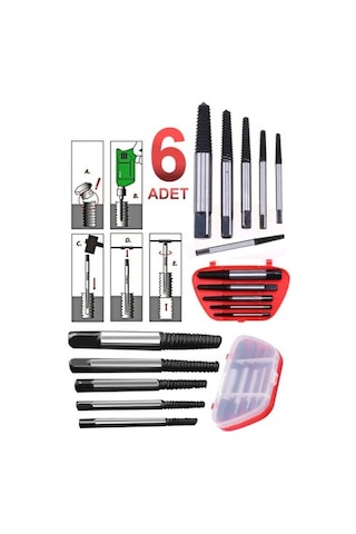 6 Parça Ters Kılavuz Pro Seti Çelik Kırık Civata Sökücü Vida Kald