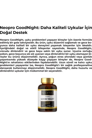 Neopro Goodnight 5 Bileşenli Rahatlatıcı Gece Formülü Takviye Edici Gıda 30 Kapsül