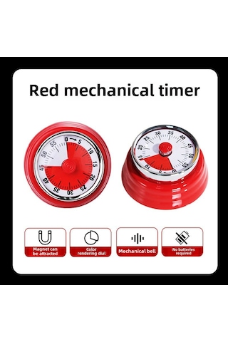 Symbee Stanyum Çelik Mutfak Zamanlayıcı, Magnetlı Mekanik Geri Sayım, Pişirme/öğrenci Zaman Yöneticisi, Kırmızı
