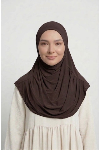 Alivascarf Pratik Hijab Sandy Şal - Hazır Türban Tesettür Eşarp Namazlık Namaz Örtüsü Kahve
