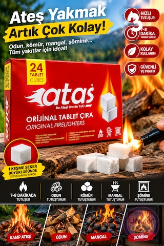Soba Tutuşturucu Tablet Çıra 24 Parça Şömine, Mangal Ve Kamp Ateşi Yakma Aparatı
