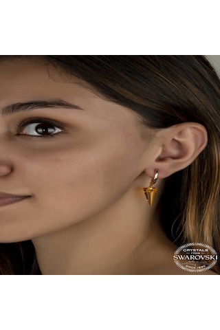 Swarovski Crystal Taşlı Gümüş Sarı Taşlı Üçgen Sallantılı Kadın Küpe Diğer