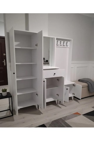 Zeron Portmanto Vestiyer Ayakkabılık Dolap Beyaz - M2 Beyaz