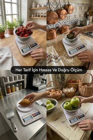 Hassas Mutfak Tartısı - 10kg Mutfak Terazisi Hassas Ölçüm Lcd Diijital Ekran Pil Hediyeli Beyaz