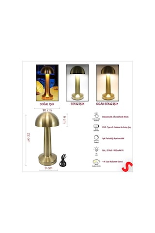 Şarjlı Dokunmatik Ayarlanabilir Renk Tonlu Led Masa Lambası - 22cm Renkli
