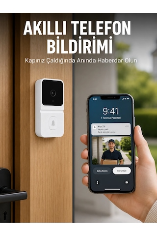 Beyaz Wi-fi Akıllı Görüntülü Kapı Zili Hd Kamera, Gece Görüşü Ve Telefon Bildirimli Kablosuz Kapı Zili