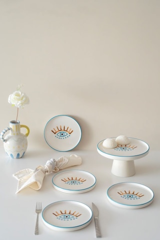 Kevin Seramik Hand Made 5 Parça Nazar Pasta Servis Takımı