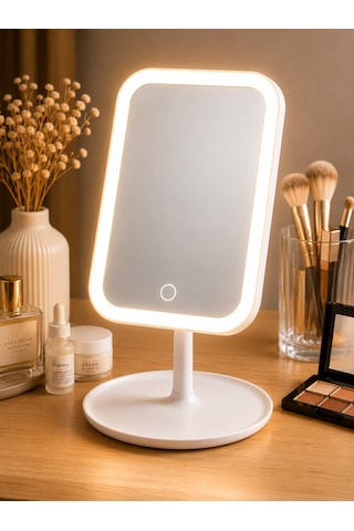 Led Işıklı Makyaj Aynası Dokunmatik Masaüstü Kozmetik Aynası Beyaz