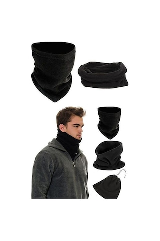 Bawcompany Çok Amaçlı Kışlık Bay Polar Boyunluk Bere Şapka Siyah