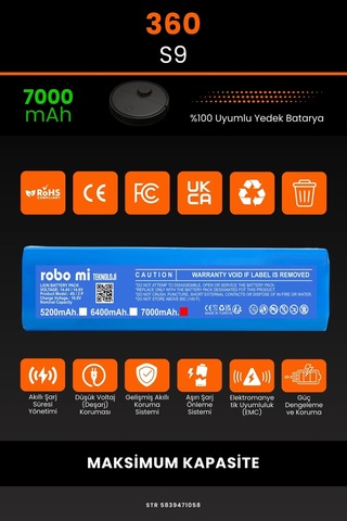 360 S9 7000mAh Robot Süpürge Bataryası