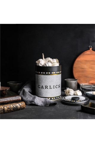 Mosaic Garlics Desenli Yuvarlak Metal Sarımsaklık, 14 X 18 Cm, 2.5 Lt
