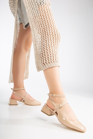 Daxtors D0351 Kadın Arkası Açık Kare Burunlu Baretli Düşük Klasik Topuklu Ayakkabı