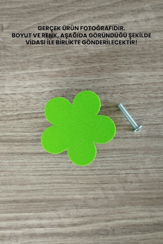 3 Adet - Fıstık Yeşili Çiçek Dolap Kulpu, Modern Mobilya Kulpu, Çiçek Kulp Kulp Vidası Dahildir - 5 Cm Sarı