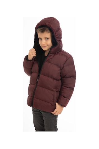 Erkek Çocuk Bordo İçi Polarlı Kürklü Kapüşonlu Su Geçirmez Rüzgara Dayanıklı Şişme Kışlık Mont Bordo