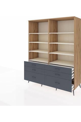 Kronos Gardrop 8 Raflı 6 Çekmeceli 176x59x221 Çam-aytaşı/antrasit Aytaşı/antrasit