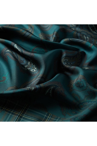 İpek Evi İpekevi Twill İpek Eşarp - Patchwork Desenli - Orman Yeşili