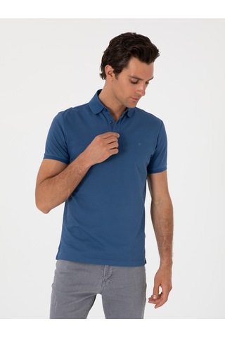 İndigo Slim Fit %100 Pamuk Polo Yaka T-shirt Mavi