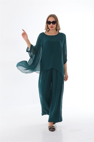 İtalyan Yarasa Kol İpek Bluz-8869 Zümrüt Yeşili