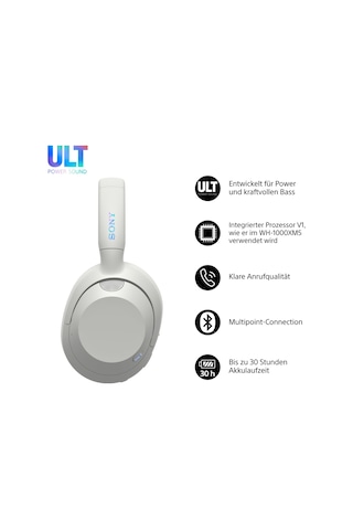Sony Ult Wear - Gürültü Engelleme Özelliğine Sahip Kablosuz Kulaklıklar, Ult Güçlü Ses, Üstün Derin Bas, Wh-1000xm5 İle Aynı İşlemci, Net Aramalar, 30 Saatlik Pil Ömrü, İos Ve Android - Beyaz