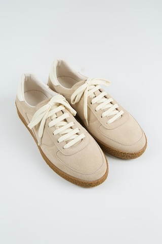 Krahe Sunny Erkek Hakiki Deri Bağcıklı Bej-ekru Sneakers