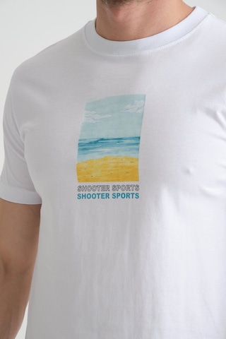 Shooter Sportwear Shooter Erkek T-shirt %100 Pamuk Minimalist Tasarım Regular Kalıp Baskılı Beyaz