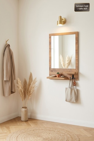 Antik Ahşap Dekoratif Ayna Raflı Askılıklı Ayna Banyo Lavabo Wc Aynası Oda Dresuar Koridor Konsol Mutfak Makyaj Aynası Ynr-03x Atlantik Çam