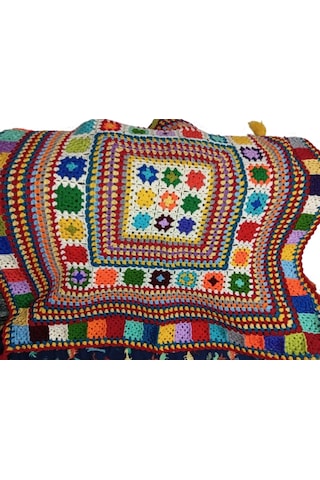 El Örgüsü Etnik Otantik Püsküllü Çok Amaçlı Örtü 85 Cm X 85 Cm Çok Renkli