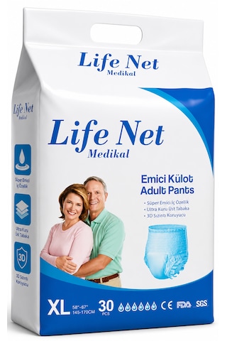 Life Net Medikal Yetişkin Hasta Bezi Külodlu Xl Beden Yüksek Emici Bez Xlarge Xl 30 Adet