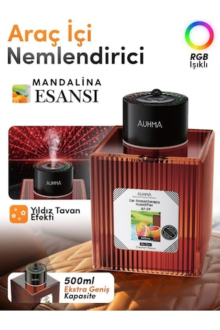 Auhma Af-09 Araç İçi Hava Nemlendirici & Koku Makinesi Mandalina Esansı 500ml Aromaterapi Difüzör +