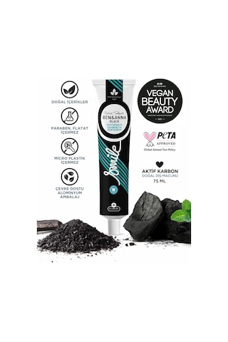 Ben & Anna Florürlü Aktif Karbon Diş Macunu 75 Ml Beyazlatıcı Ferah Nefes Vegan