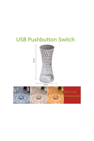 Conventions1 Elmas Masa Lambası Usb Şarj Edilebilir Kristal Beyaz
