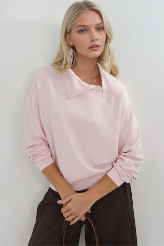 Hiccup Busem Rahat Kesim Fermuarlı Yaka Sweatshirt Pembe