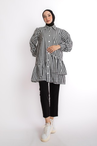 Ekose Siyah Beyaz Tunik Çok Renkli