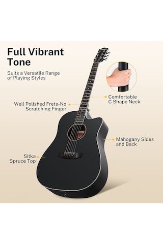 Donner Dag-1cb Cutaway Akustik Gitar Seti Siyah