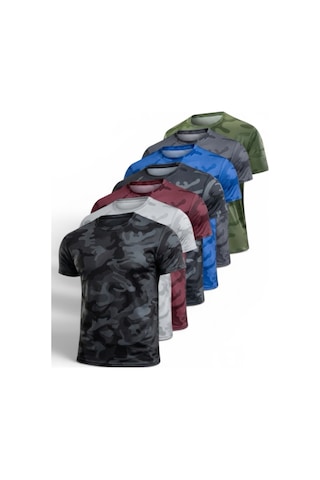 Serablanka 7'li Erkek Nem Emici Hızlı Kuruma Atletik Teknik Kamuflaj Desenli Spor T-shirt Siyah-lacivert-füme-haki-gri-bordo-mavi Çok Renkli