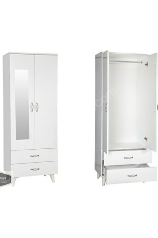 AZRAYATAKMOBİLYA 2 Kapılı 2 Çekmeceli Gardrop Elbise Dolabı 180X70X45Cm