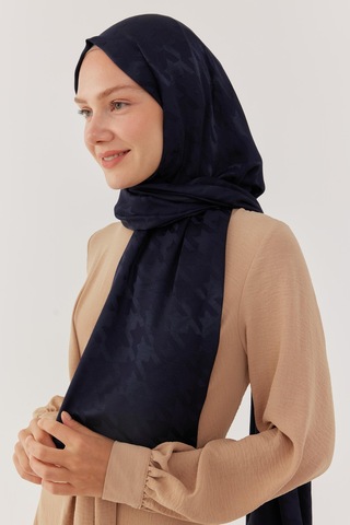 Mirsoy Scarf Kazayağı Desen Parlak Jakar Şal - Lacivert Lacivert